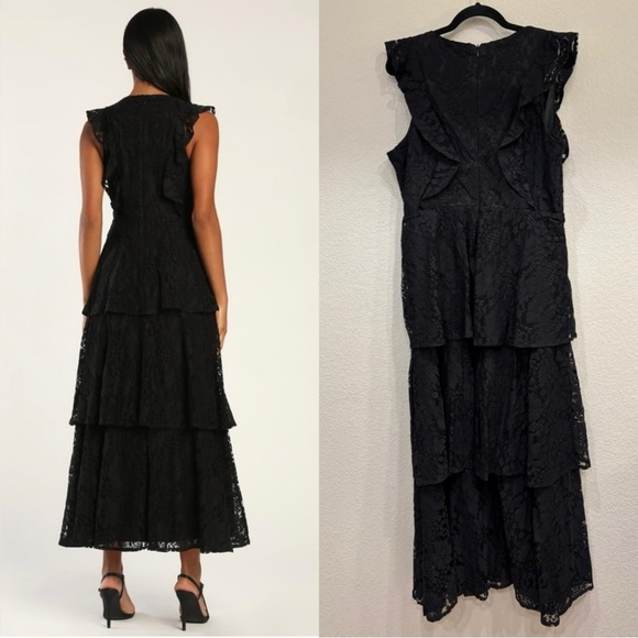 Sz XL NWOT Lulus Molinetto Black Lace Ruffled Tiered Sleeveless‎ Maxi Dress - Picture 5 of 8